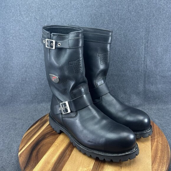 Redwing 988 Mens Black Leather Steel Toe Engineer Biker Boots Vibram Size 12D - Picture 2 of 9